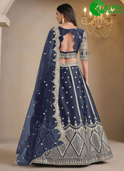 Lovely Blue Color Embroidered and Mirror Work Art Silk Line Lehenga Choli